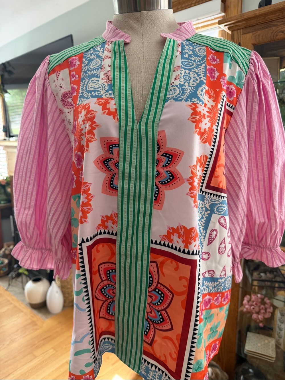THML Pink & Orange Patchwork Tunic with Green Trim